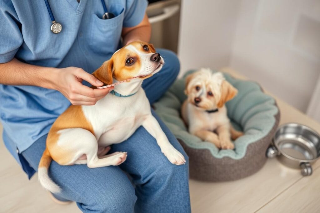 Dueño preparando a su mascota para esterilización perros y gatos
