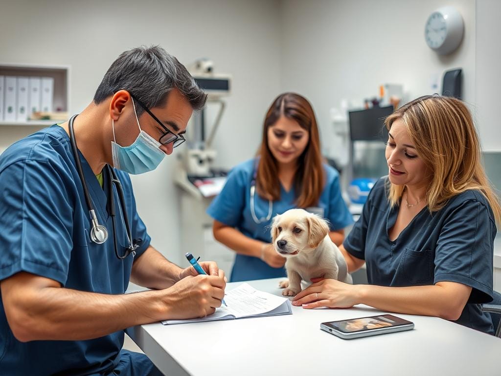 Veterinario completando certificado para Trámites de Viaje para Mascotas en Ibagué Veterinario completando certificado para Trámites de Viaje para Mascotas en Ibagué
