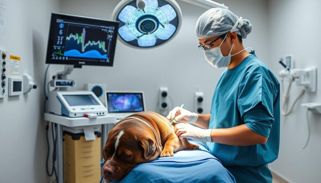 Veterinario realizando cirugía de tejidos blandos en mascota en Ibagué